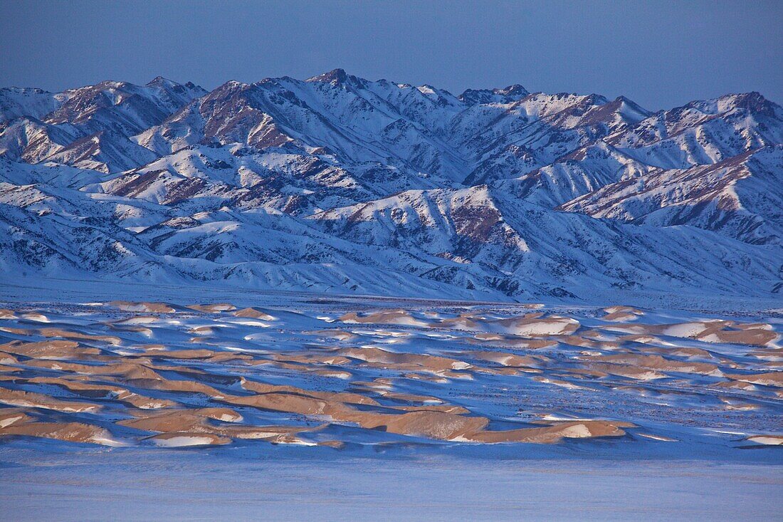 snow-covered sand dunes of the Khongoryn … – License image – 70526713 ...