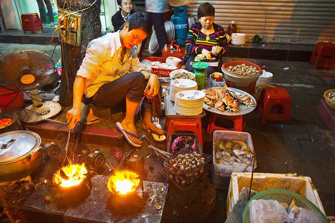 Street food. Typical gastronomy.  Old City Hanoi Vietnam.