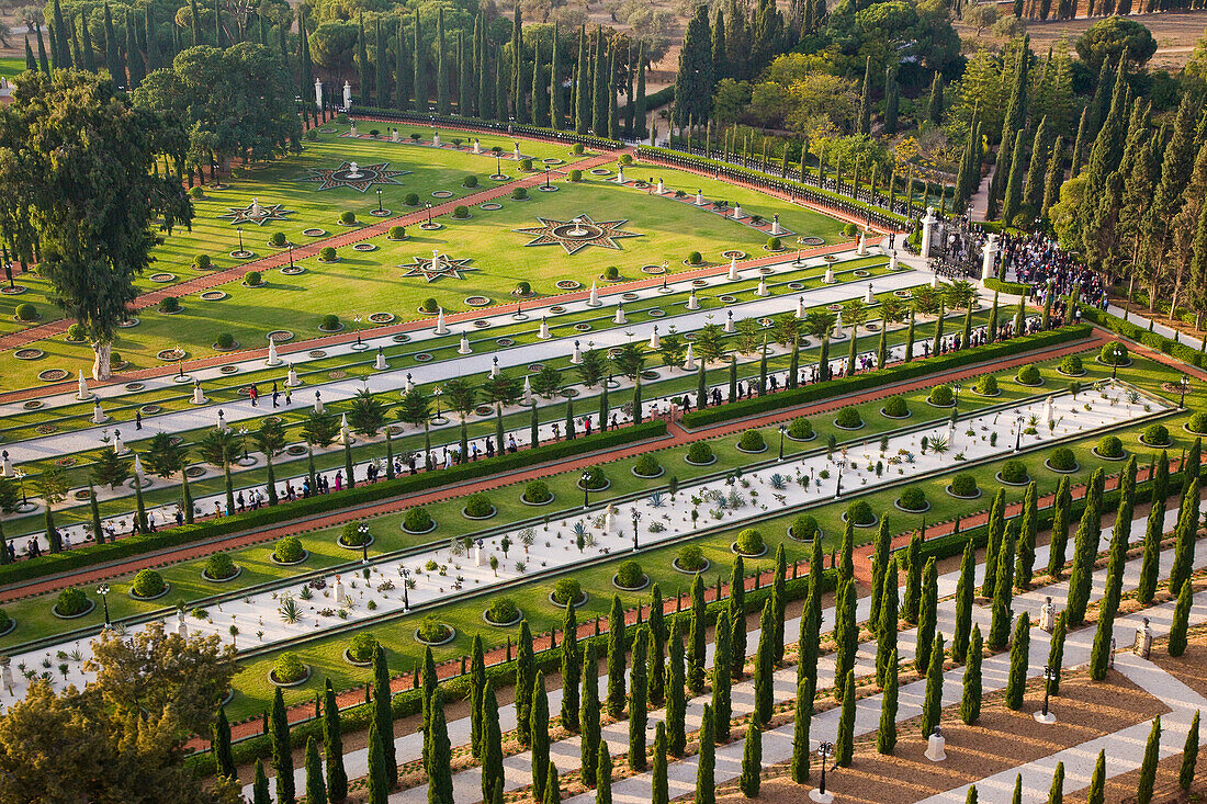 An aerial photo of the Bahai Gardens in Akko