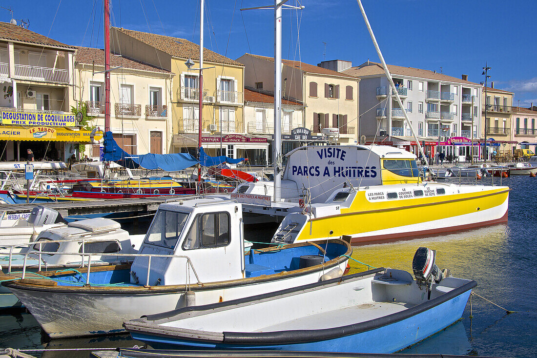 boats, marina harbor, Meze, Herault 34, Languedoc Roussillon region, France.