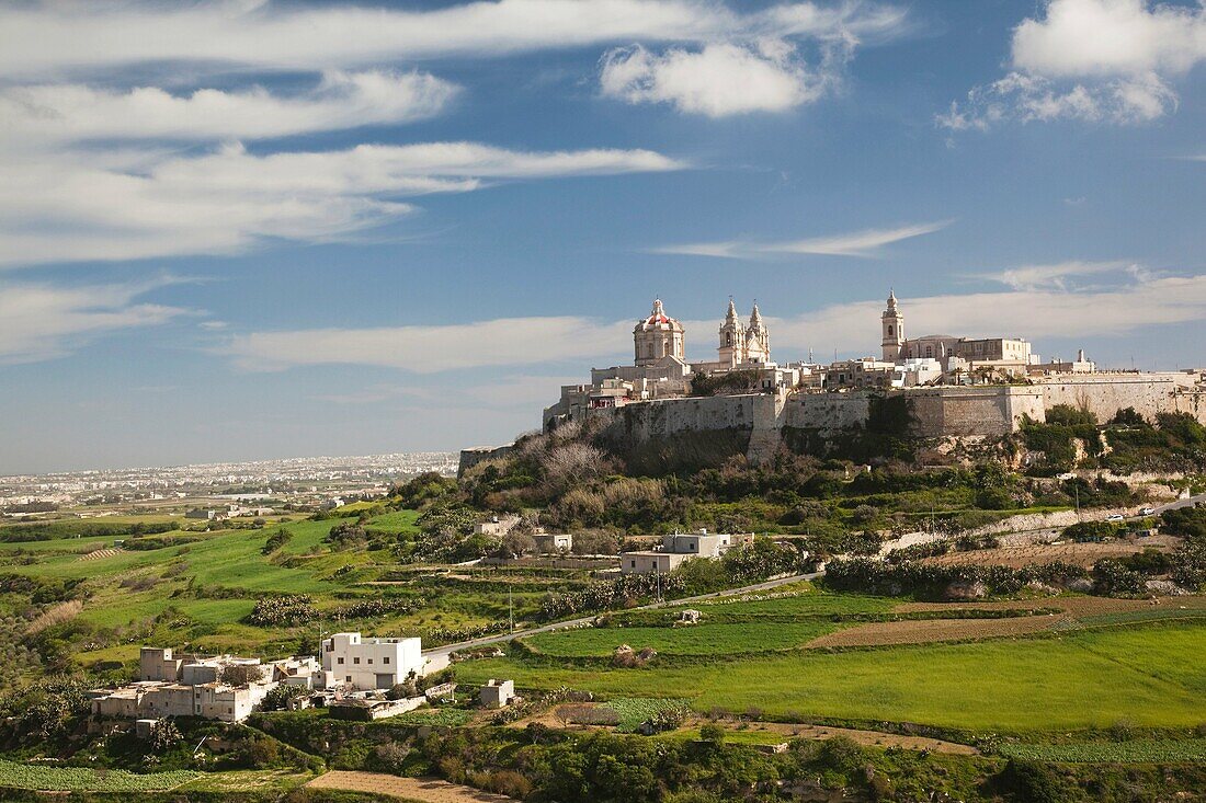 Malta, Central, Mdina, Rabat, elevated town view from the northwest