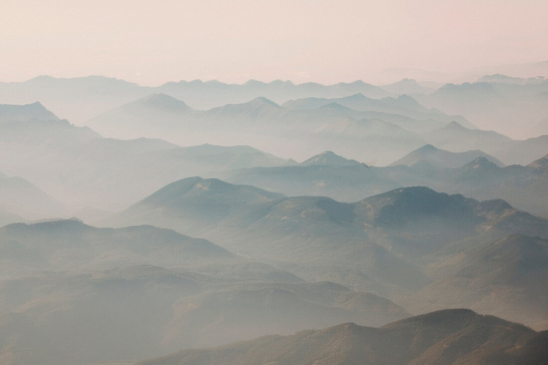 View of mountains and mist, Washington State, USA