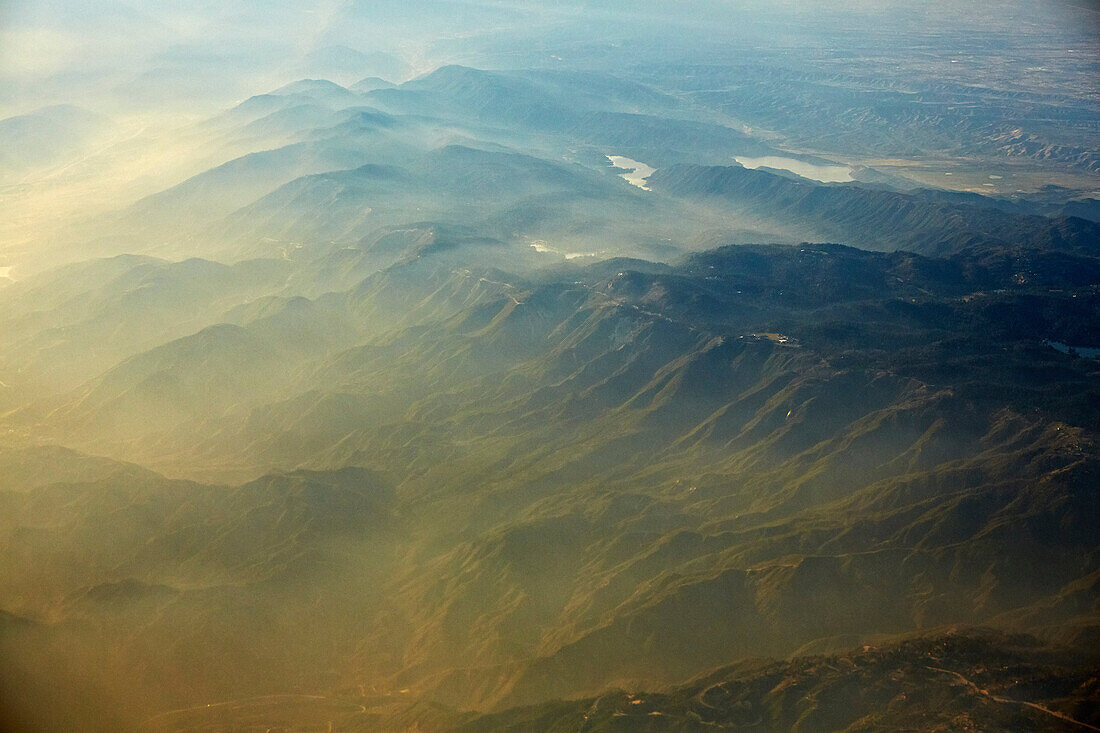 Aerial view of misty mountains