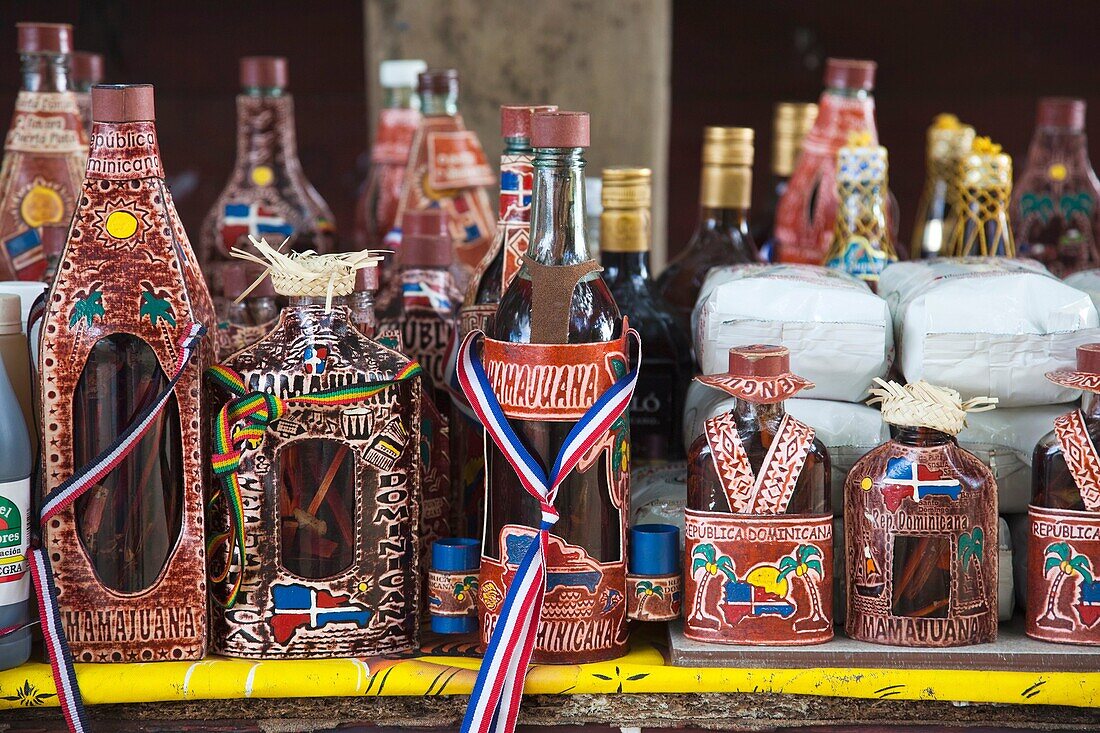 Dominican Republic, Samana Peninsula, Samana, decorative bottles
