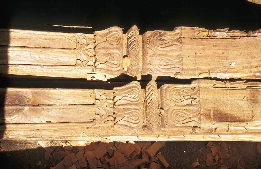 Carved wooden planks