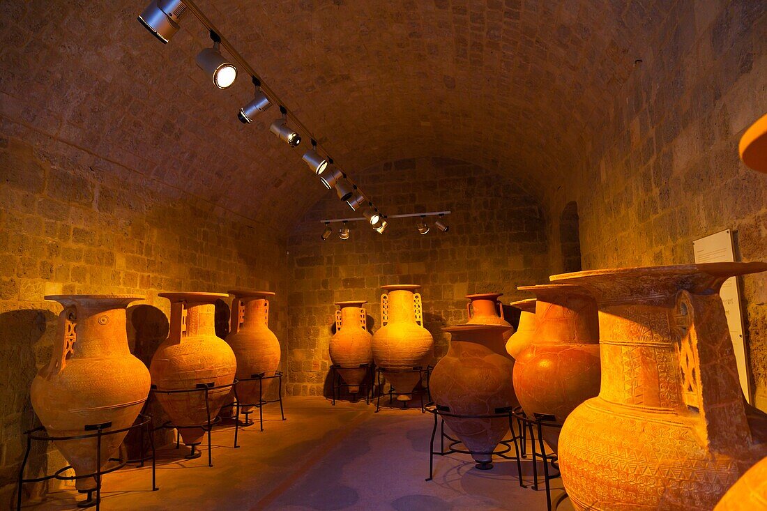 Pithoi (ancient Greek jars), Archaeological Museum, Rhodes City, Rhodes Island, Dodecanese, Greece