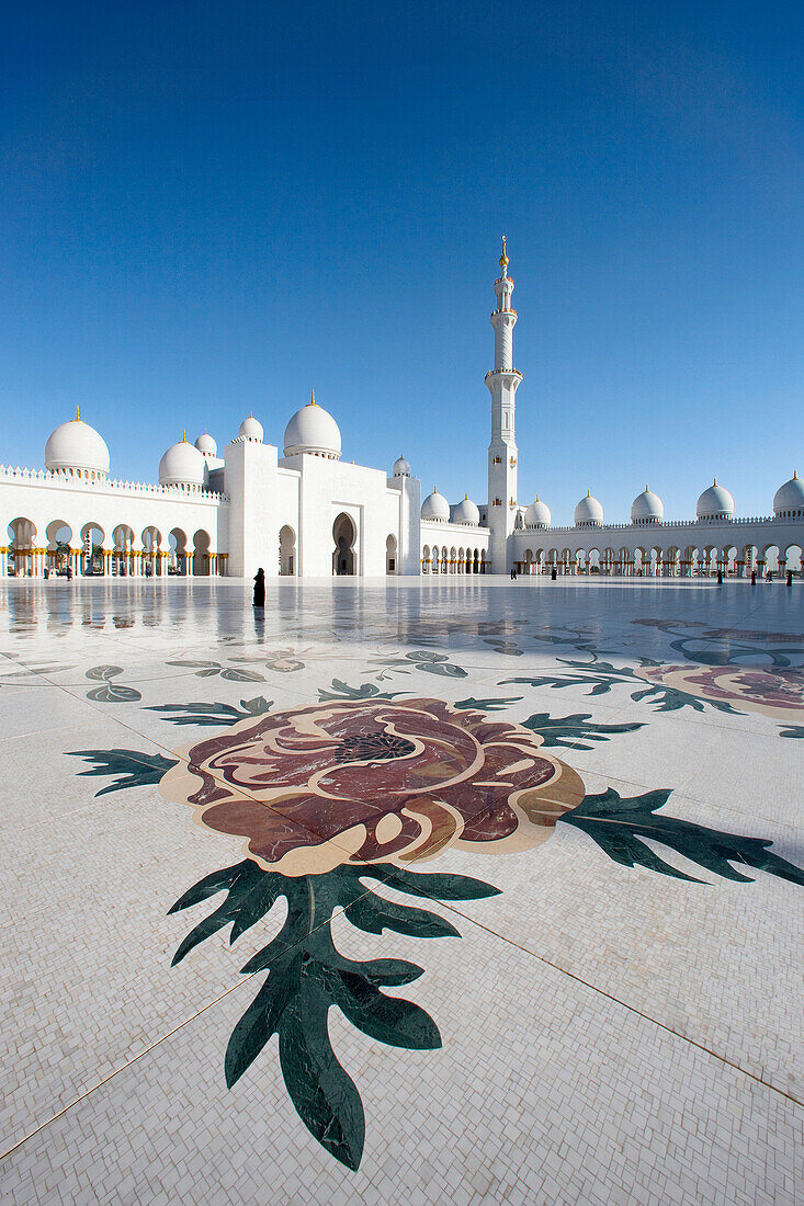 Sheikh Zayed mosque, domes, minaret, tower, rook, Islam, mosque, religion, Abu Dhabi, UAE, United Arab Emirates, Middle East, decoration, flower motive, flower, traveling, place of interest, landmark