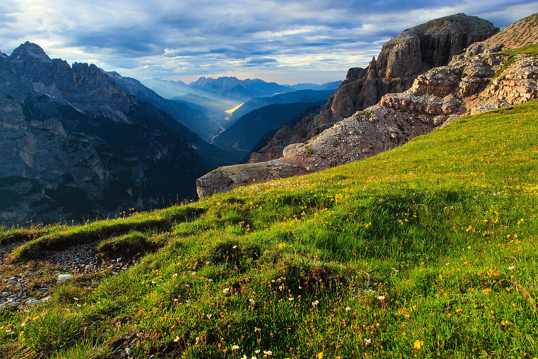 Ansiei_Tal, Aussicht von Auronzohütte, Dolomiten, Südtirol, Italien