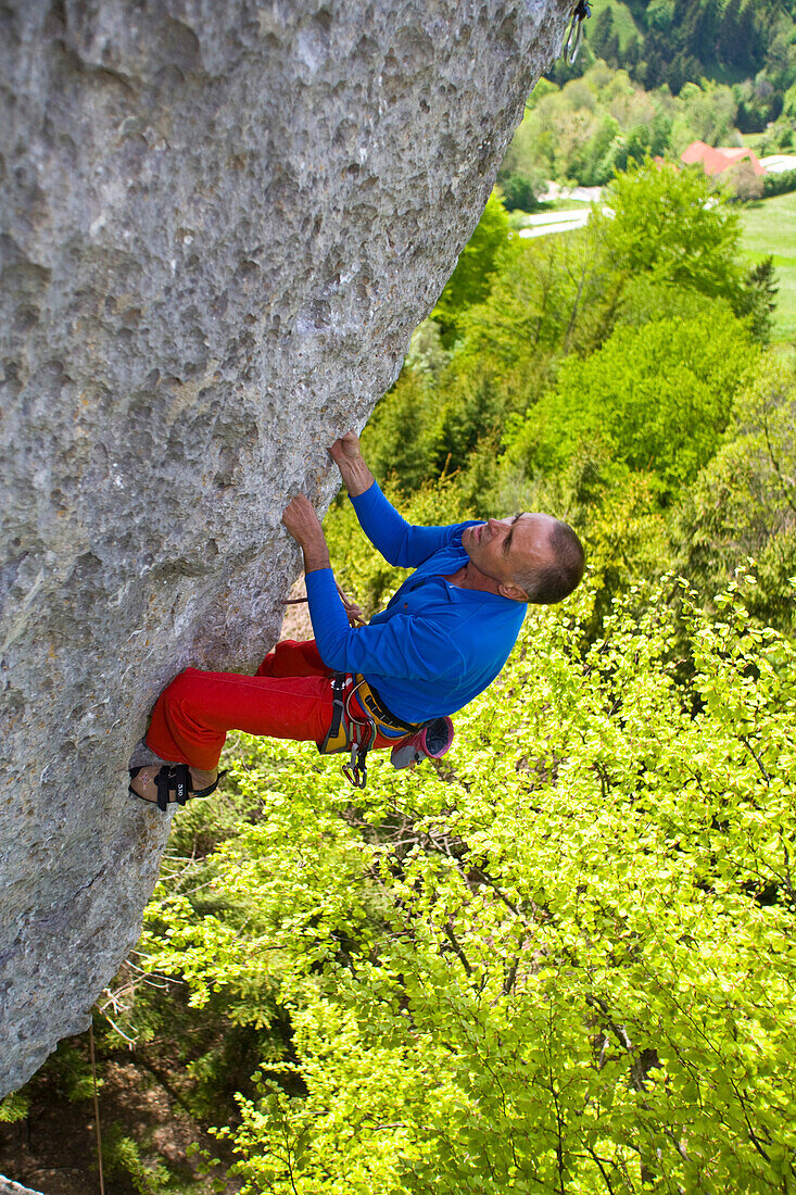 Man, rope, protect, climbing, Austria, Sauzahn, overhanging, sport, mountaineering