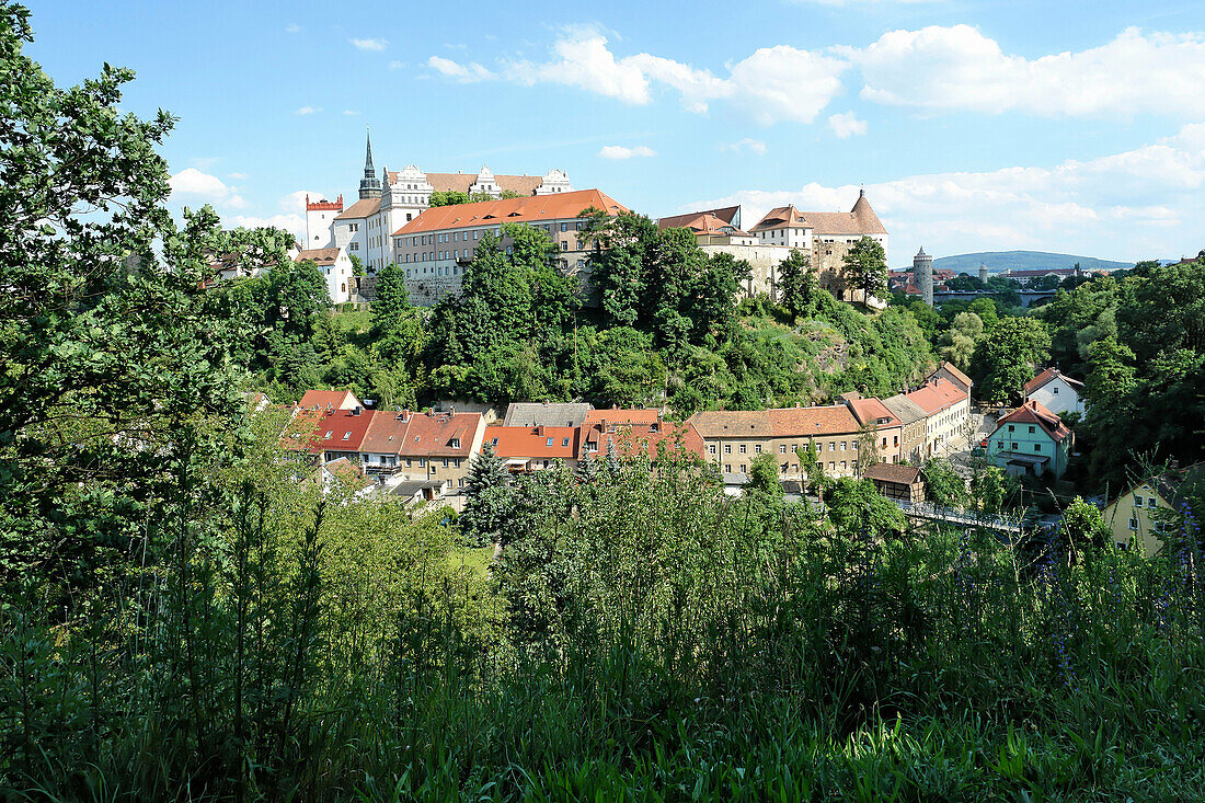 Germany, Europe, Saxony, Bautzen, view, from, Protschenberg, trees, buildings, constructions, scenery, places, panorama, plants, castles,