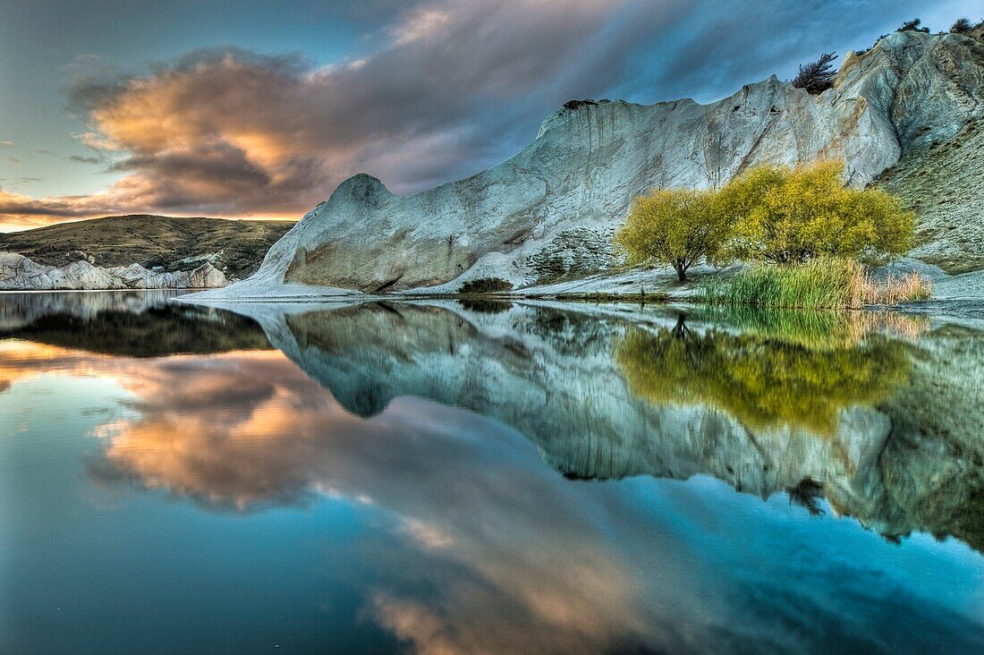 Blue Lake reflection, autumn dawn, St Bathans, Central Otago