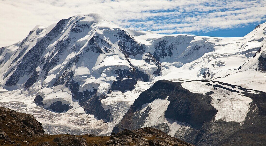 Lyskamm mountain peak in winter, view from Gornergrat, Zermatt, Switzerland.