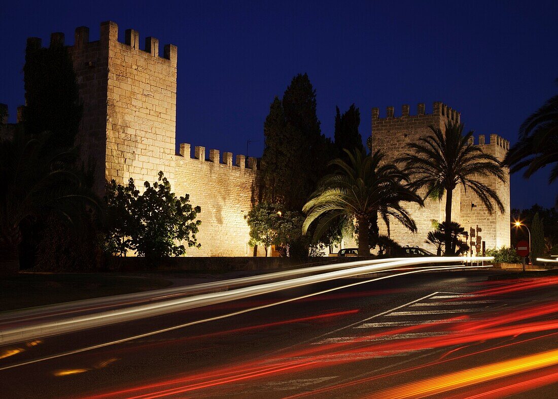 Walls of Alcudia by night, Majorca, Spain