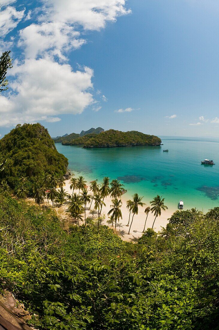 Overview from Ko Wua Talap, one of the islands in the Angthong National Marine Park 42 limestone islands near Koh Samui island, Gulf of Thailand, Thailand
