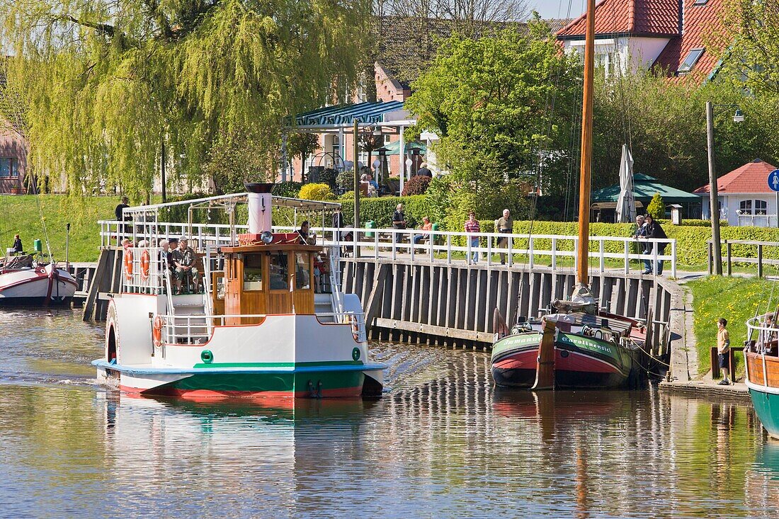 A steam boat replica in Carolinensiel, East Frisia, Lower Saxony, Germany, Europe