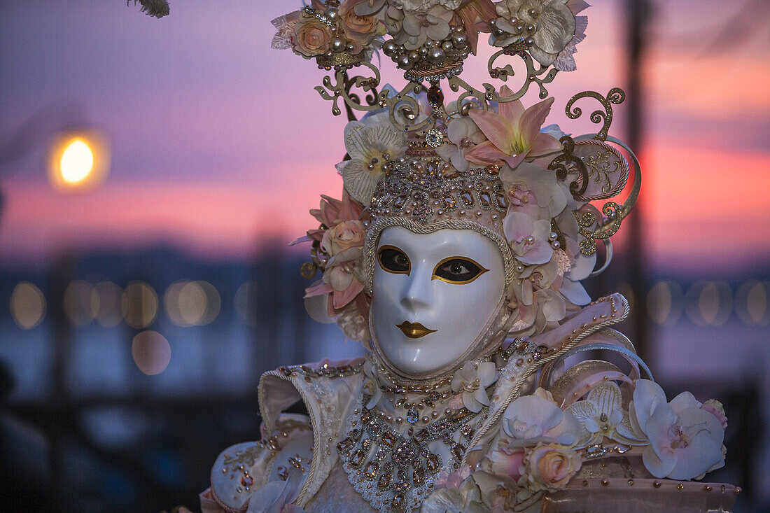 A masked woman at the carnival in Venice, Italy, Europe