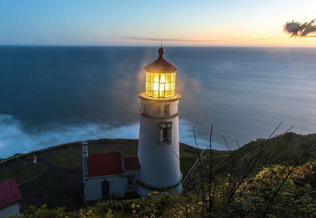 Heceta Head lighthouse at dusk, Oregon Coast, USA.
