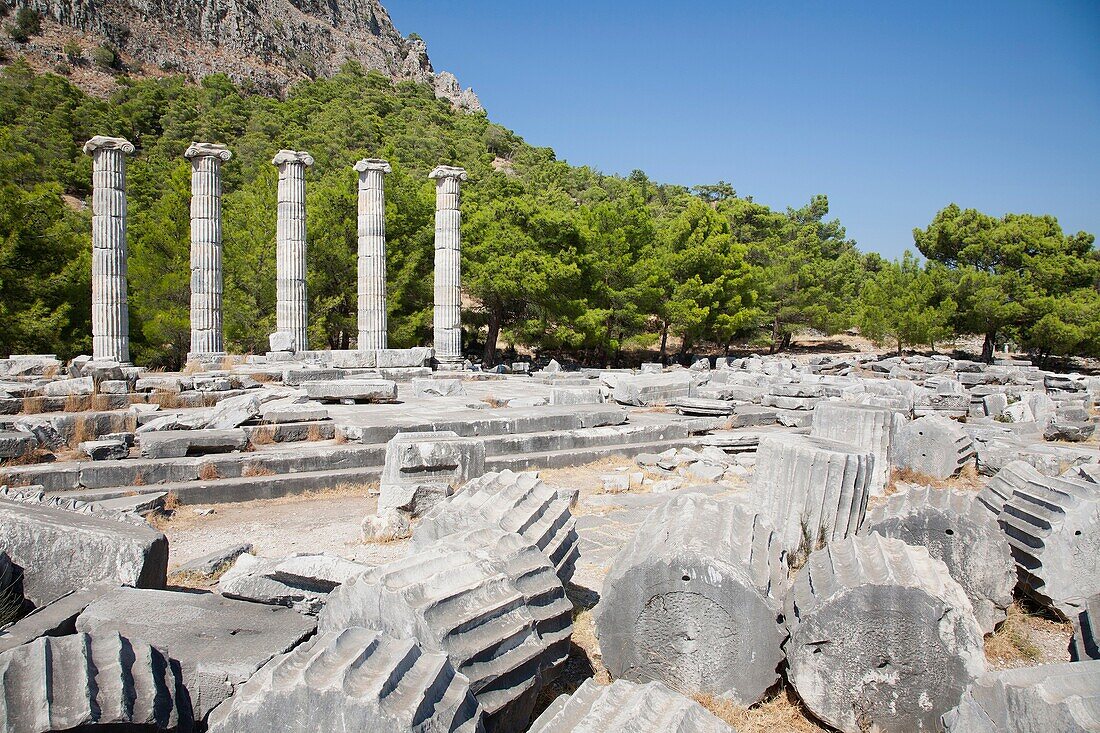 asia, turkey, southern aegean coast, priene, temple of athena, archeological area