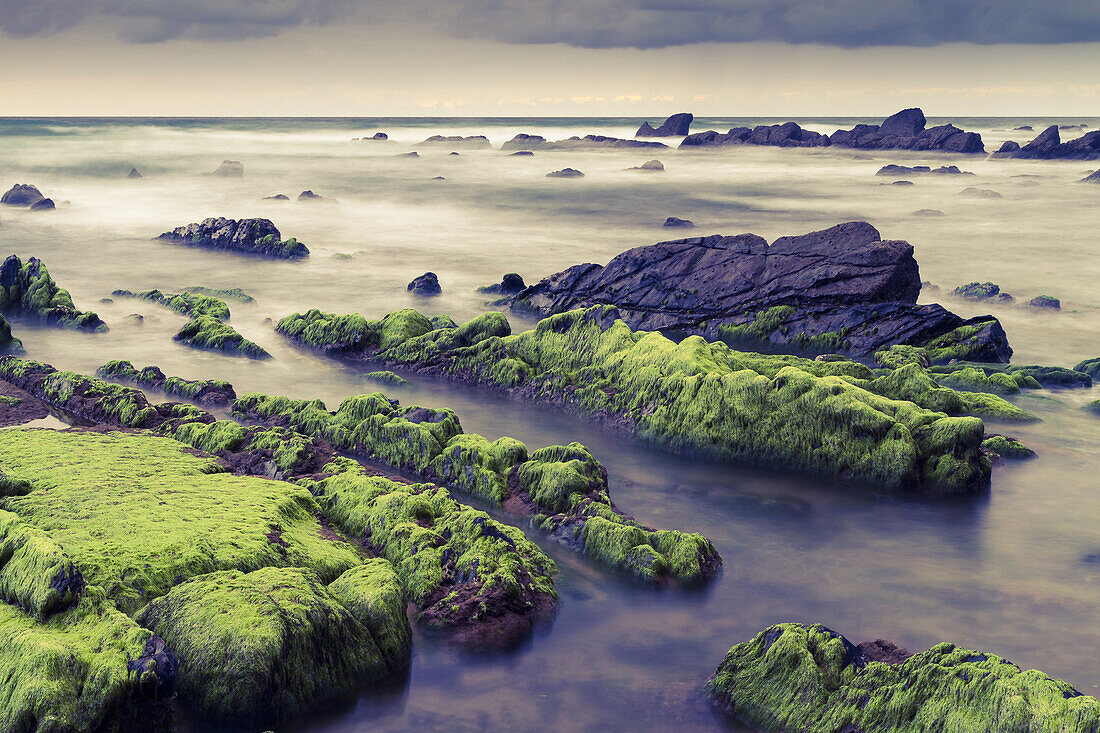 Rocky beach. Barrika, Biscay, Basque Country, Spain, Europe.