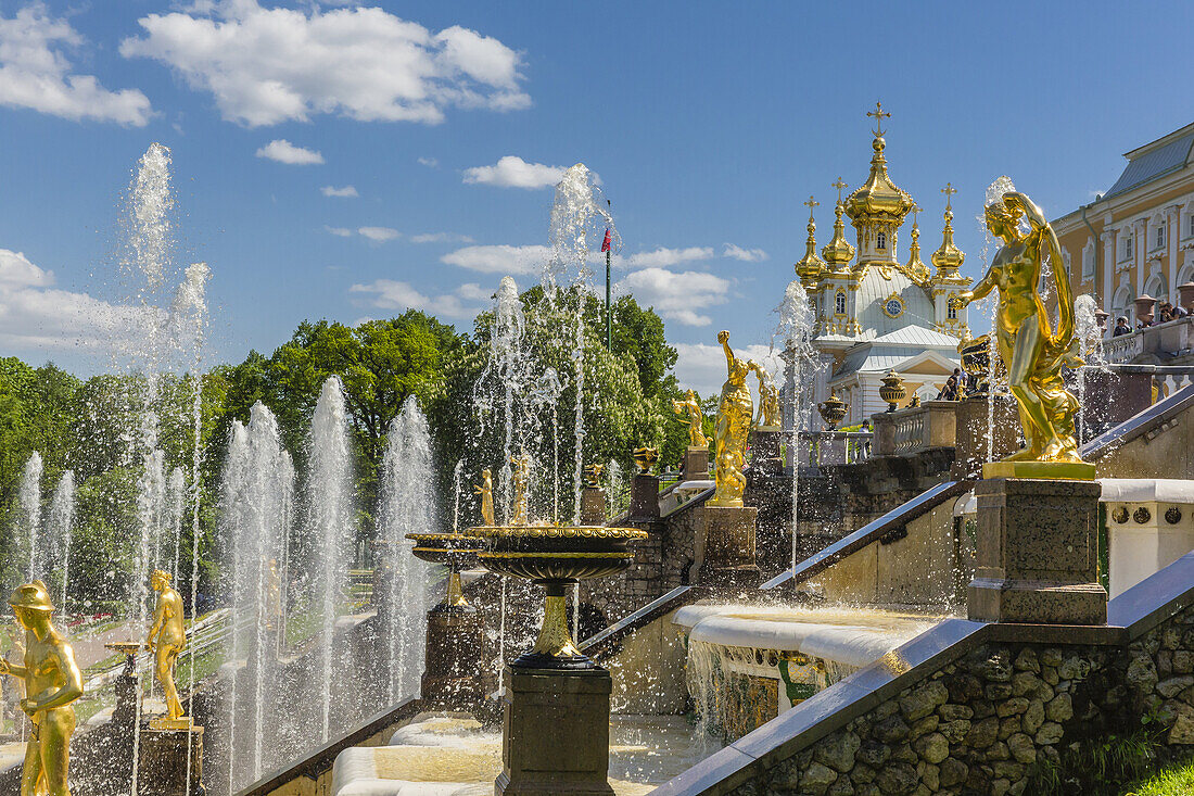 The Grand Cascade of Peterhof, Peter the Great's Palace, St. Petersburg, Russia.