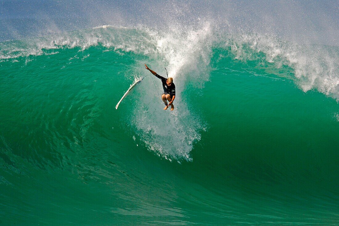 Australias Mick Fanning wipes out on a wave during a warm up session at Hossegor in the south west coast of France