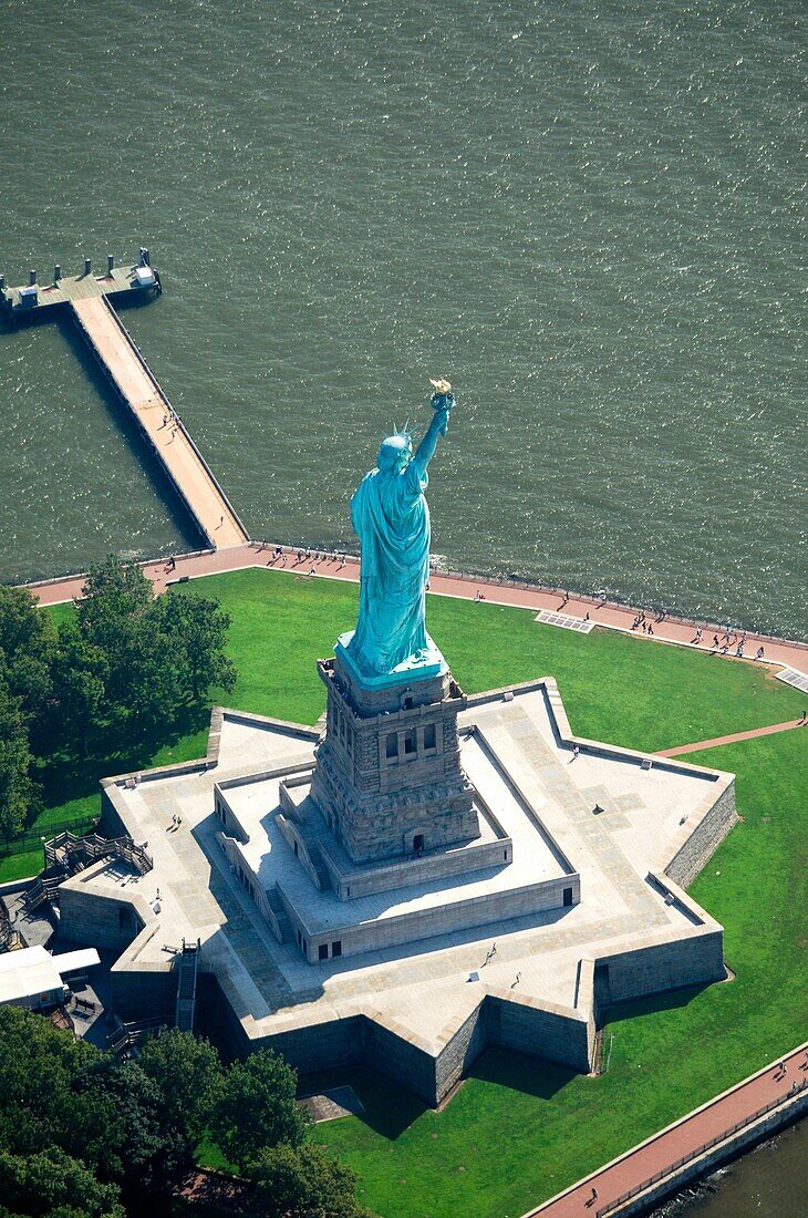 Aerial of Liberty Statue, New York city, USA