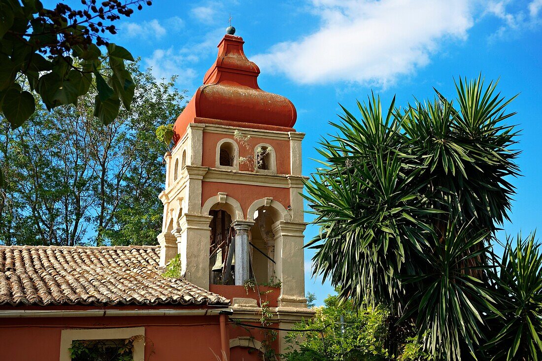 Greek Othodox church in the garden of the Palaia Anaktora  aa ta  Corfu Greek Ionian Island