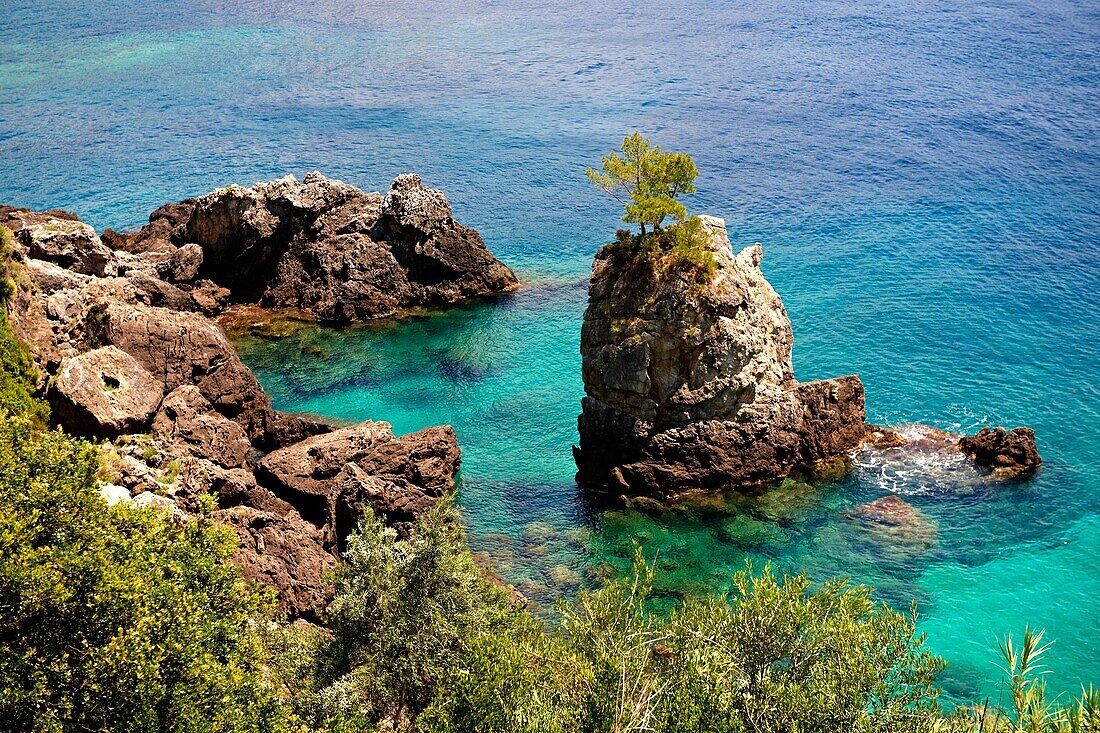 Sedimentary Rock formations of the cliffs of Paleokastritsa Corfu, Greek Ionian Islands