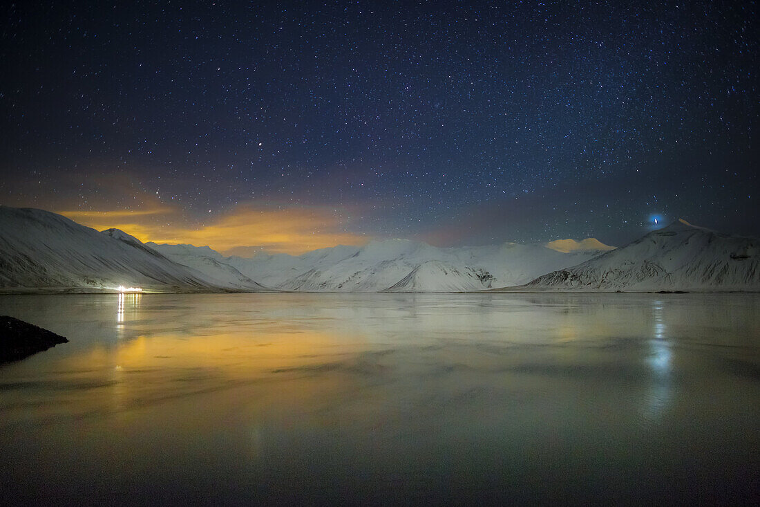Aurora Borealis or Northern lights over Kolgrafarfjordur, Snaefellsnes Peninsula, Iceland.