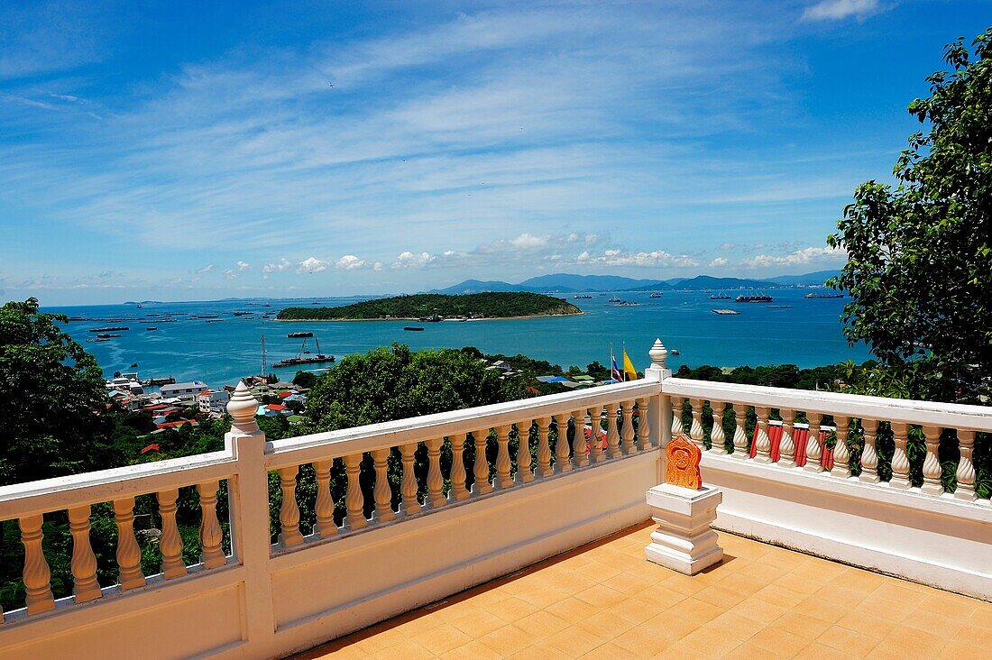 view from wat tham yai prik, temple and meditation retreat spiritual development centre, koh si chang , sri racha, chonburi, thailand