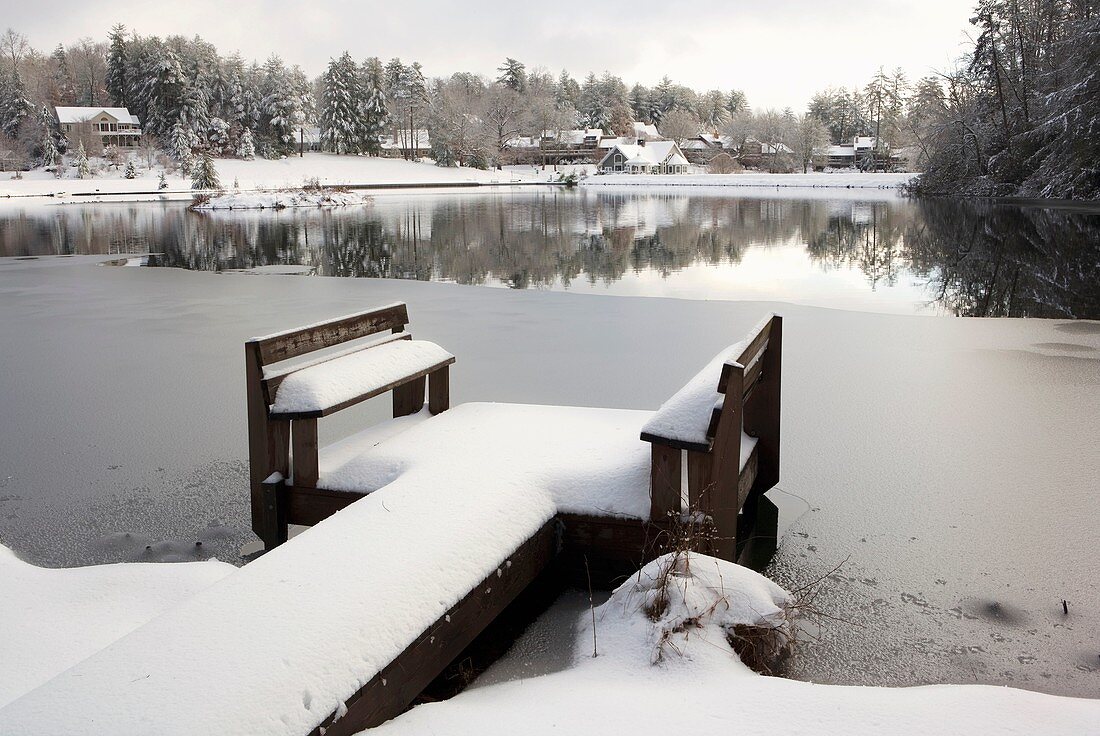Snow covered dock - Brevard, North Carolina USA