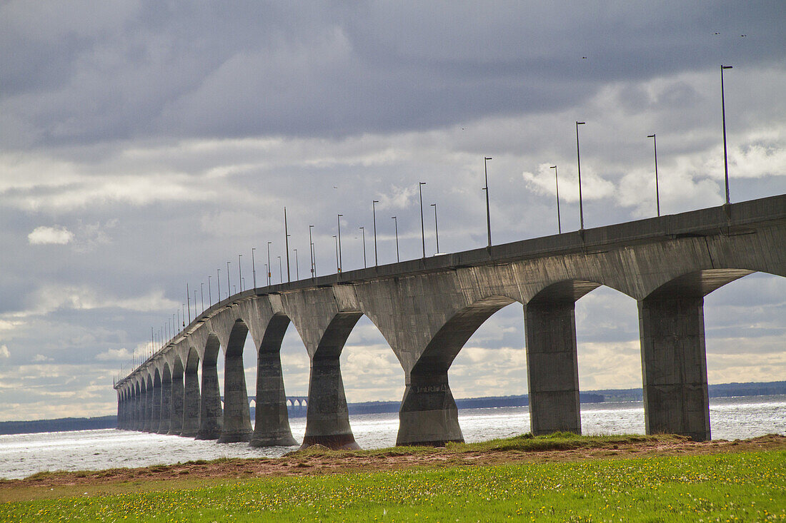 Confederation Bridge, the longest bride over waters that freeze, connects Prince Edward Island with New Brunswick.Prince Edward Island,Canada.