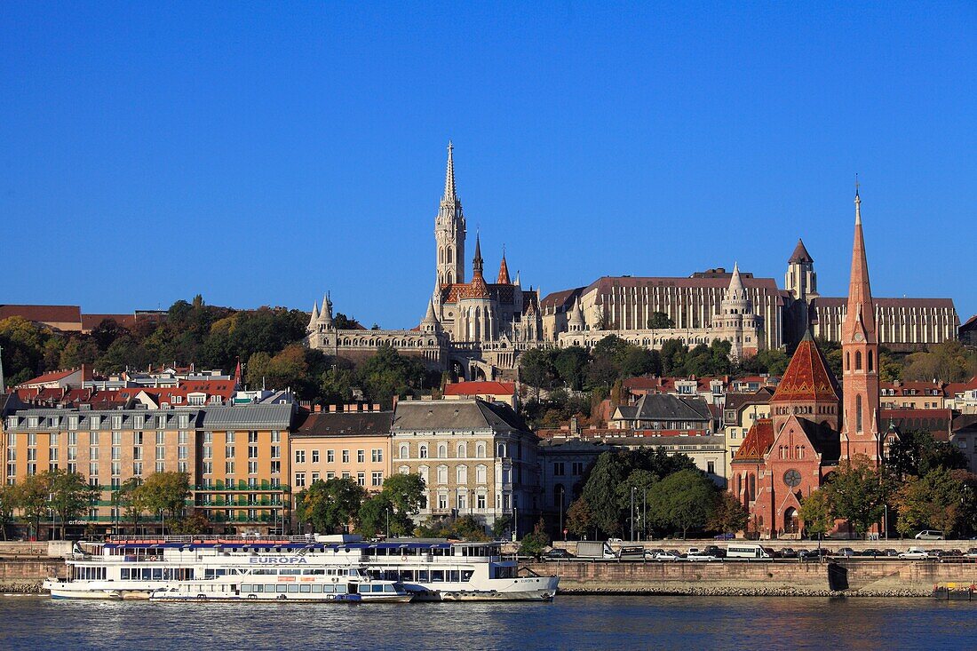 Hungary, Budapest, Castle District, skyline, Danube River, ships.