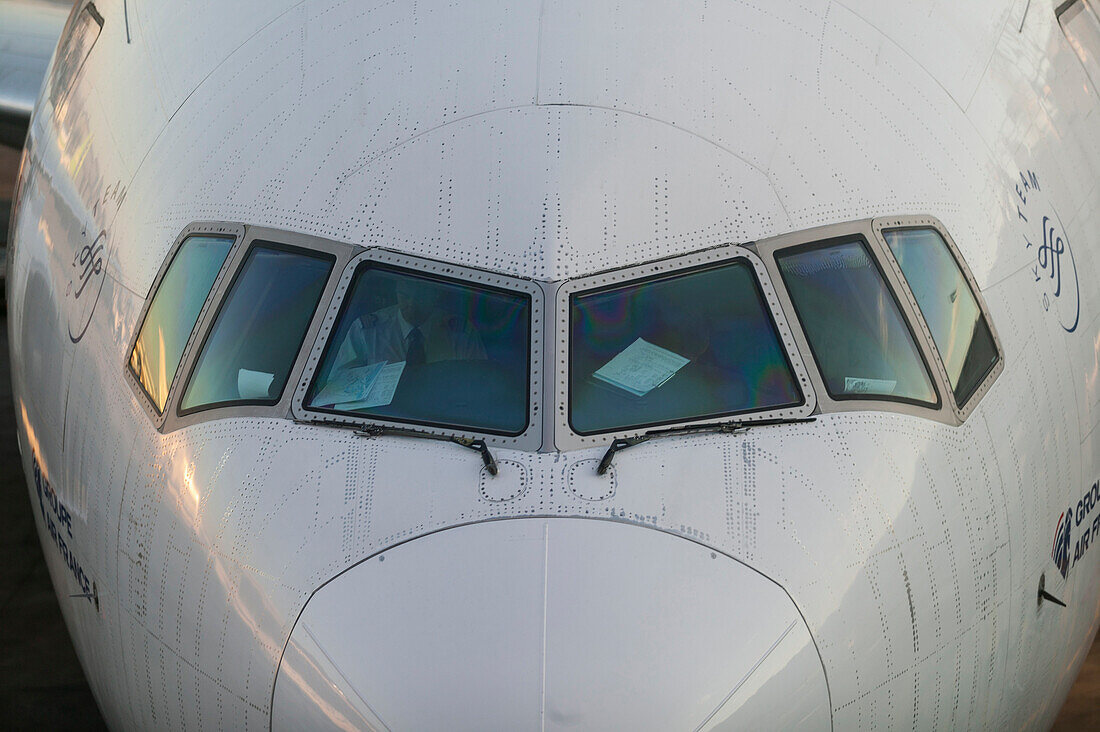 Close-up of an Airbus at a terminal, Airport Schiphol, Amsterdam, Holland, Netherlands