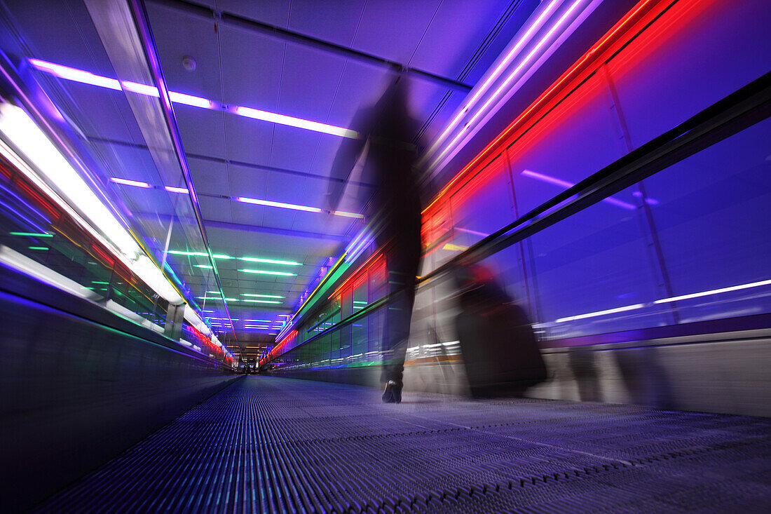 Light along a moving walkway, Airport, Munich, Bavaria, Germany