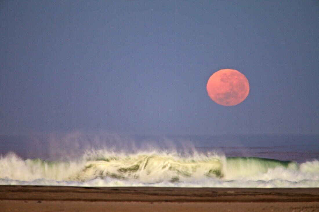 untergehender Mond an der Skelettküste, Namibia