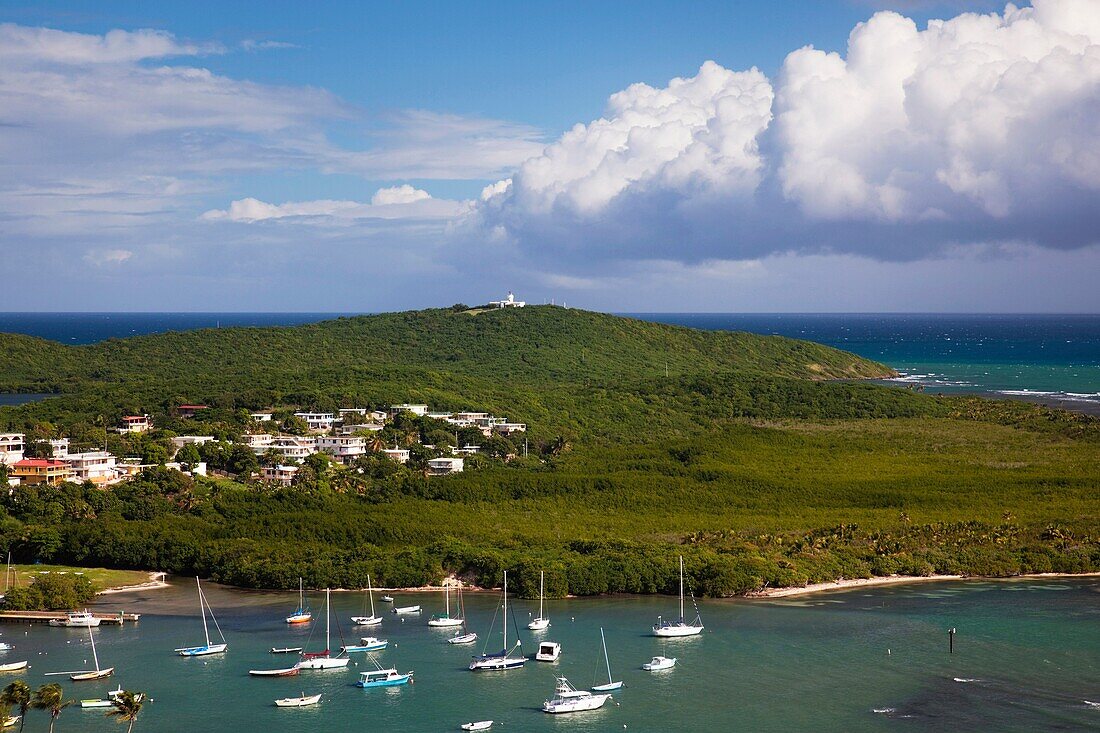 Puerto Rico, East Coast, Las Croabas, elevated view of Las Croabas Bay.