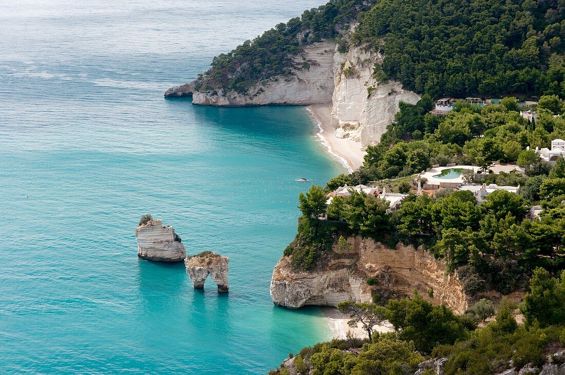 Italy, Puglia, Gargano coast cliffs Baia delle Zagare