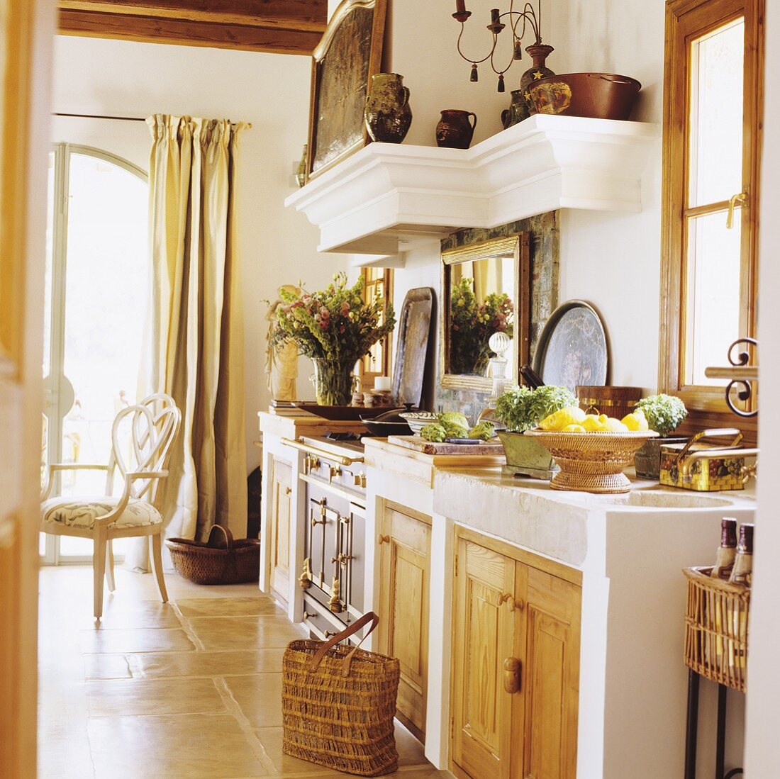 A Mediterranean house with a stone kitchen counter