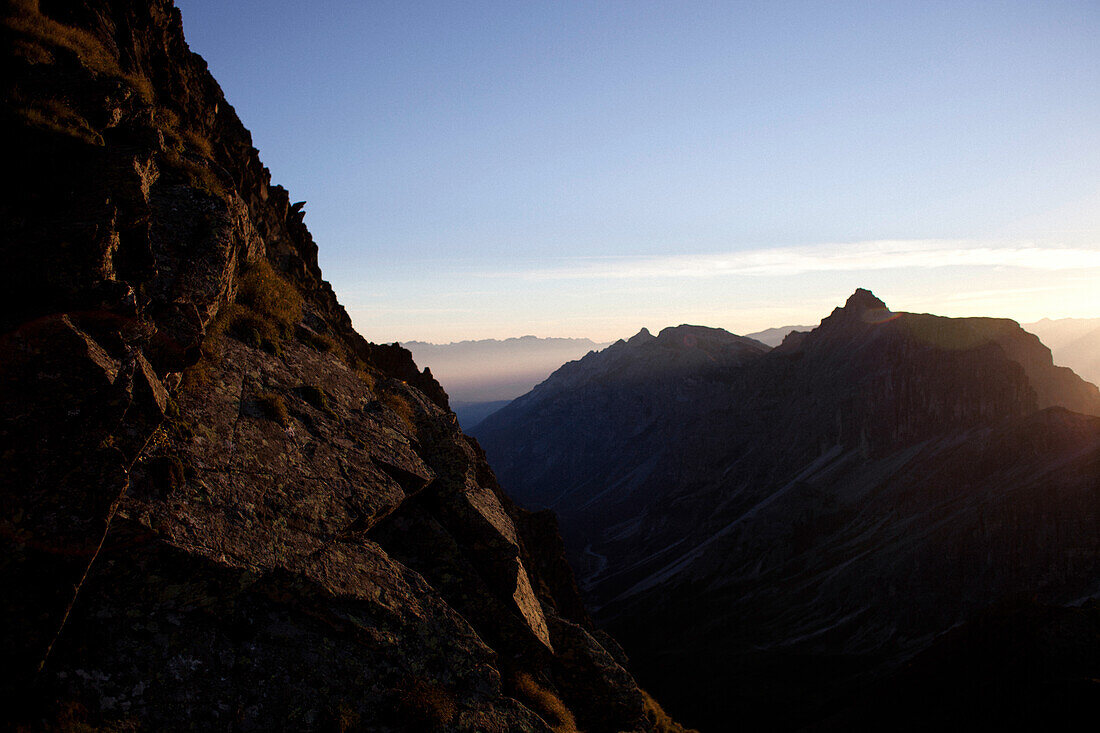Sunrise, ascend to Habicht (3277 m), Stubai Alps, Tyrol, Austria