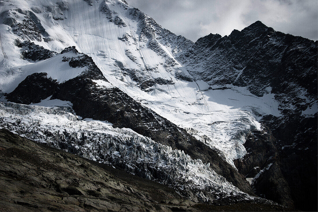 Glacier in mountain landscape, Mont Blanc Mountain Massif, Graian Alps, France