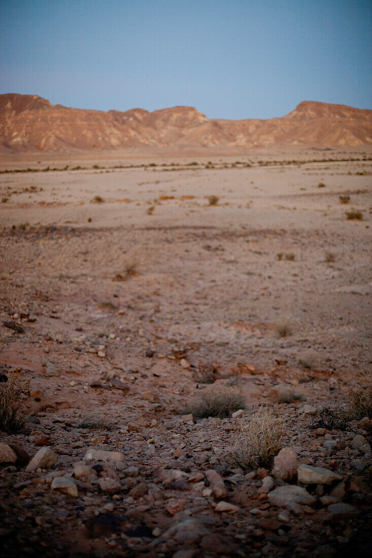 Abend in der Wüste, Kraterrand im Hintergrund, Machtesch Ramon, Wüste Negev, Israel