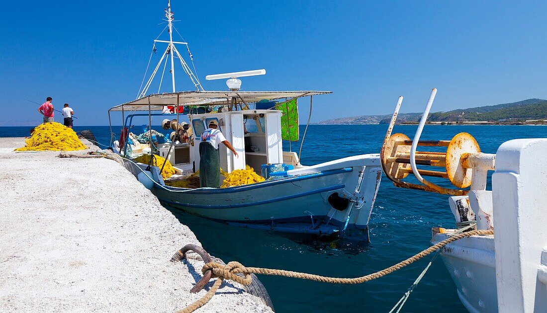 Skala Kamirou Harbour, West Coast, Rhodes Island, The Dodecanese Archipelago, Greece, Europe.