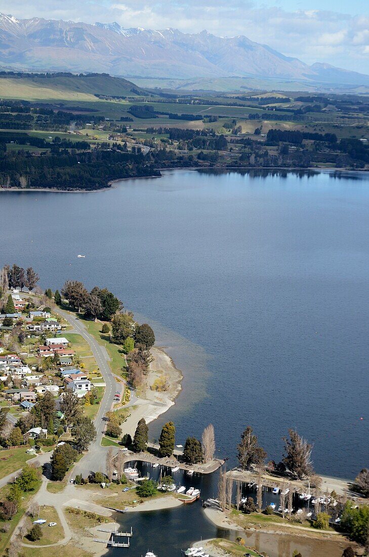 Aerial view of Te Anau township and Lake Te Anau  Fiordland National Park  New Zealand