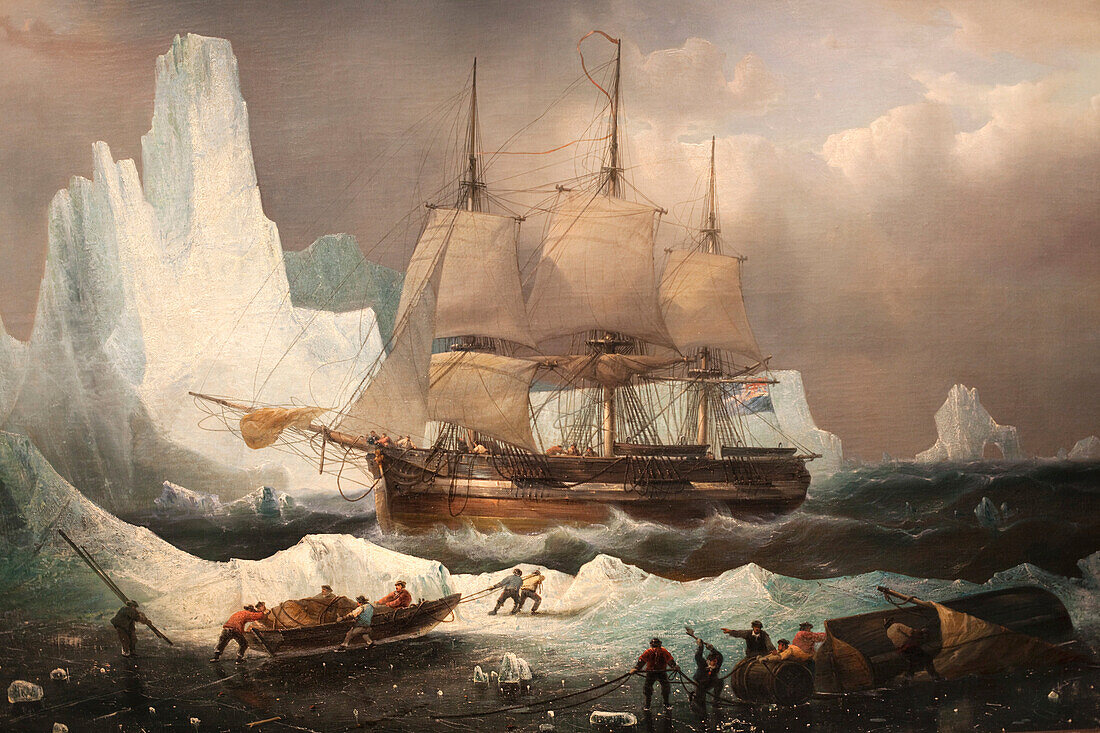 England, London, Greenwich, National Maritime Museum, Painting of HMS Erebus in the Ice by Francois Etienne Musin