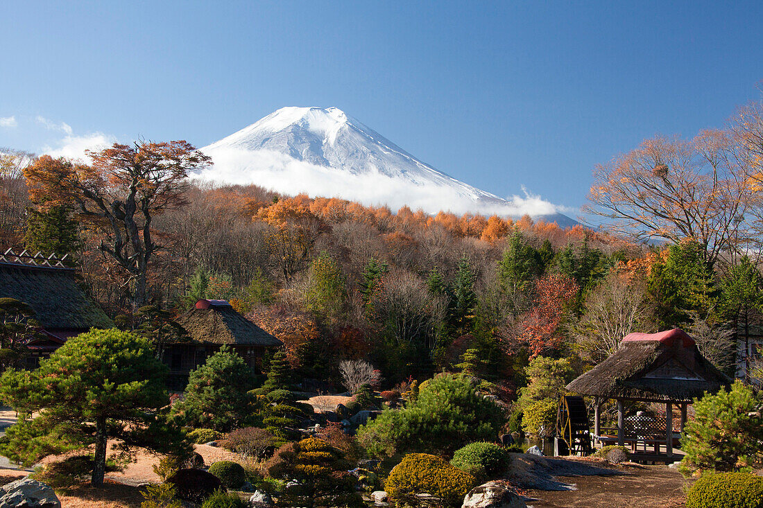 Japan, November, Asia, mountain Fuji, village, Oshino, Masuno_Ya guards, village, garden, idyllic, Asia, snow