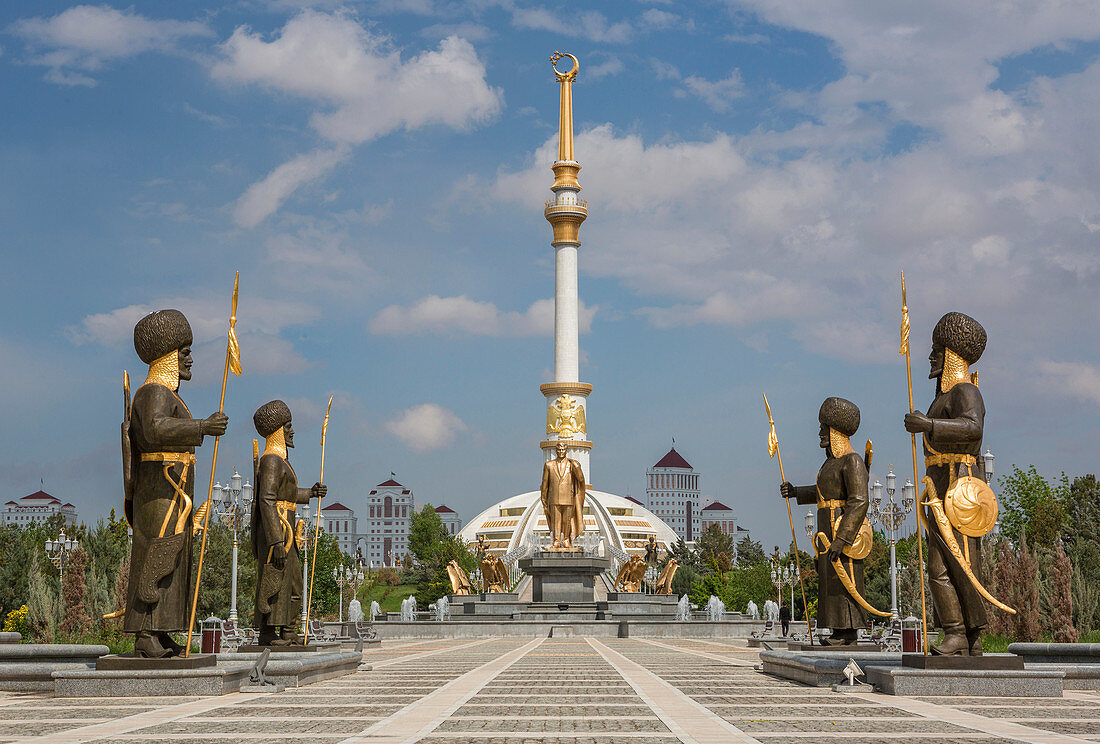 Ashgabat, Turkmenistan, Central Asia, Asia, architecture, avenue, city, colourful, golden, independence, monument, park, skyline, statues, touristic, travel, warriors