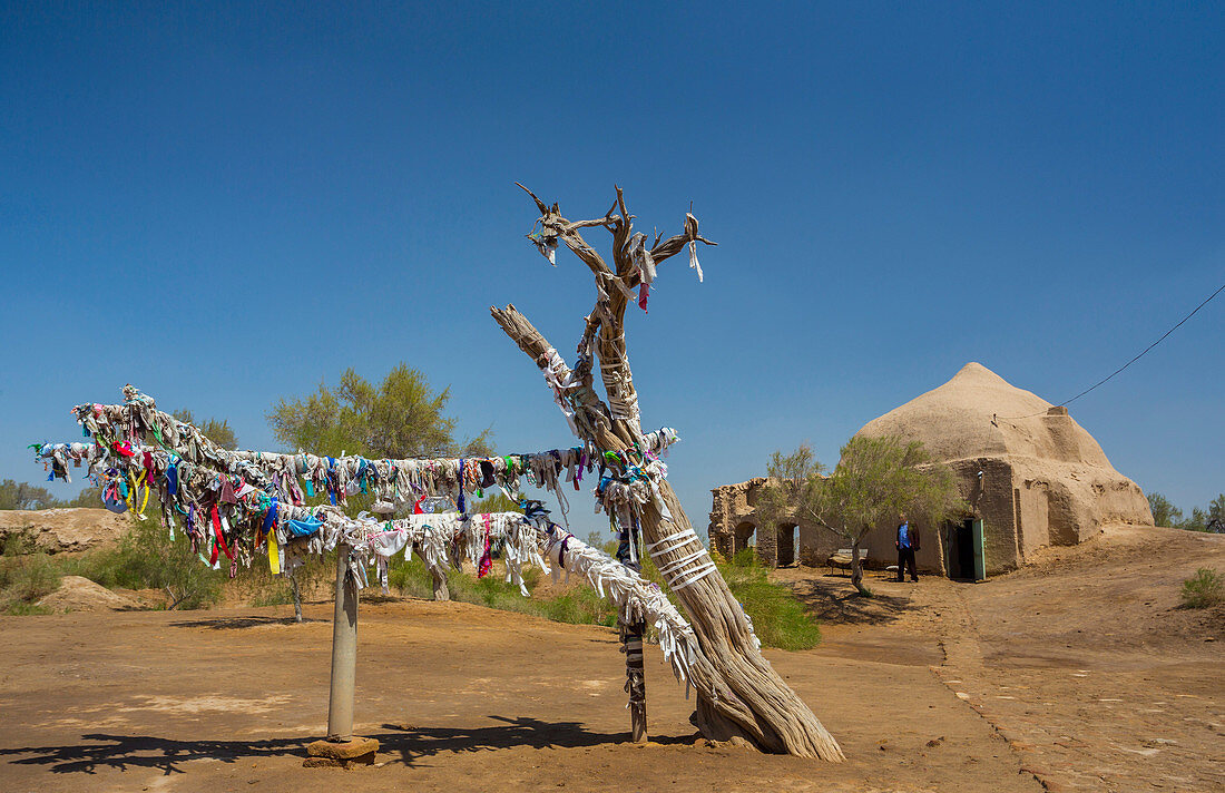 Ancient, Kyz- Kala, Merv, Turkmenistan, Central Asia, Asia, archaeology, architecture, cloths, colourful, culture, faith, hanging, history, religion, touristic, tradition, travel, tree