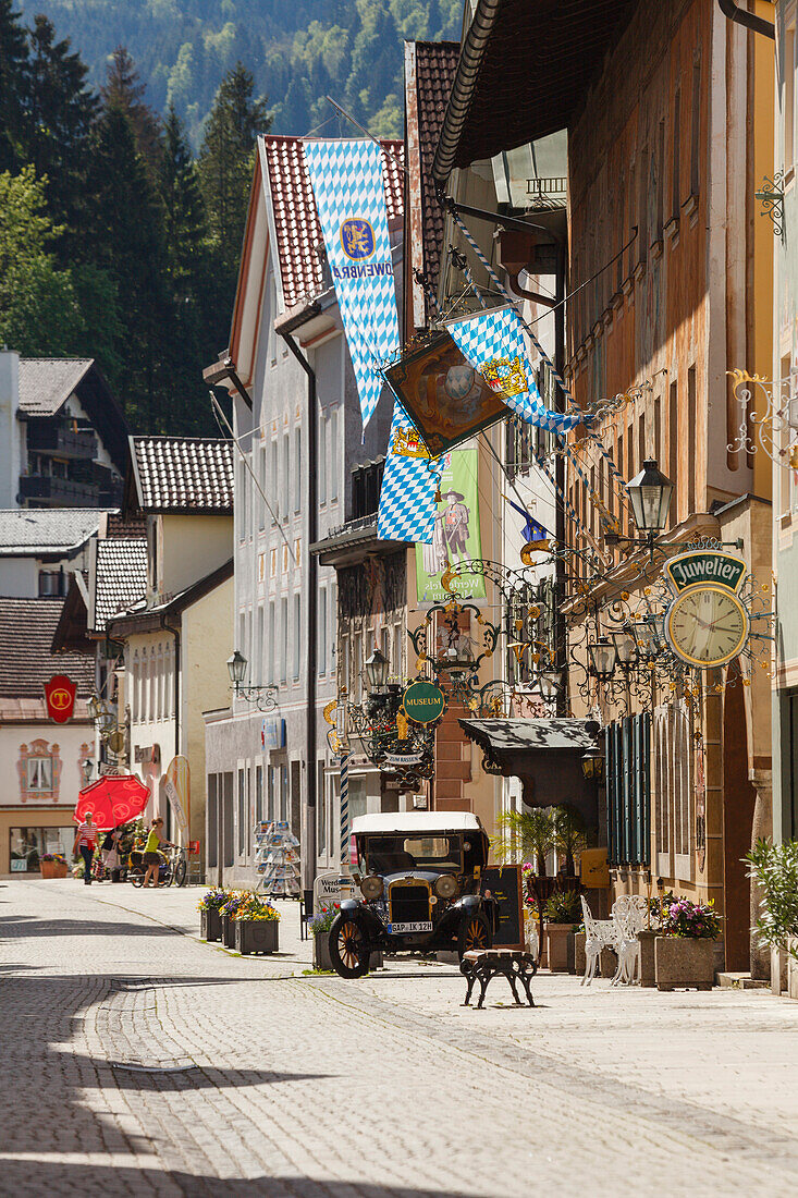 Ludwigstrasse in the old town, Partenkirchen, Garmisch-Partenkirchen, Werdenfelser Land, Baverian Alps, Upper Baveria, Bavaria, Germany, Europe