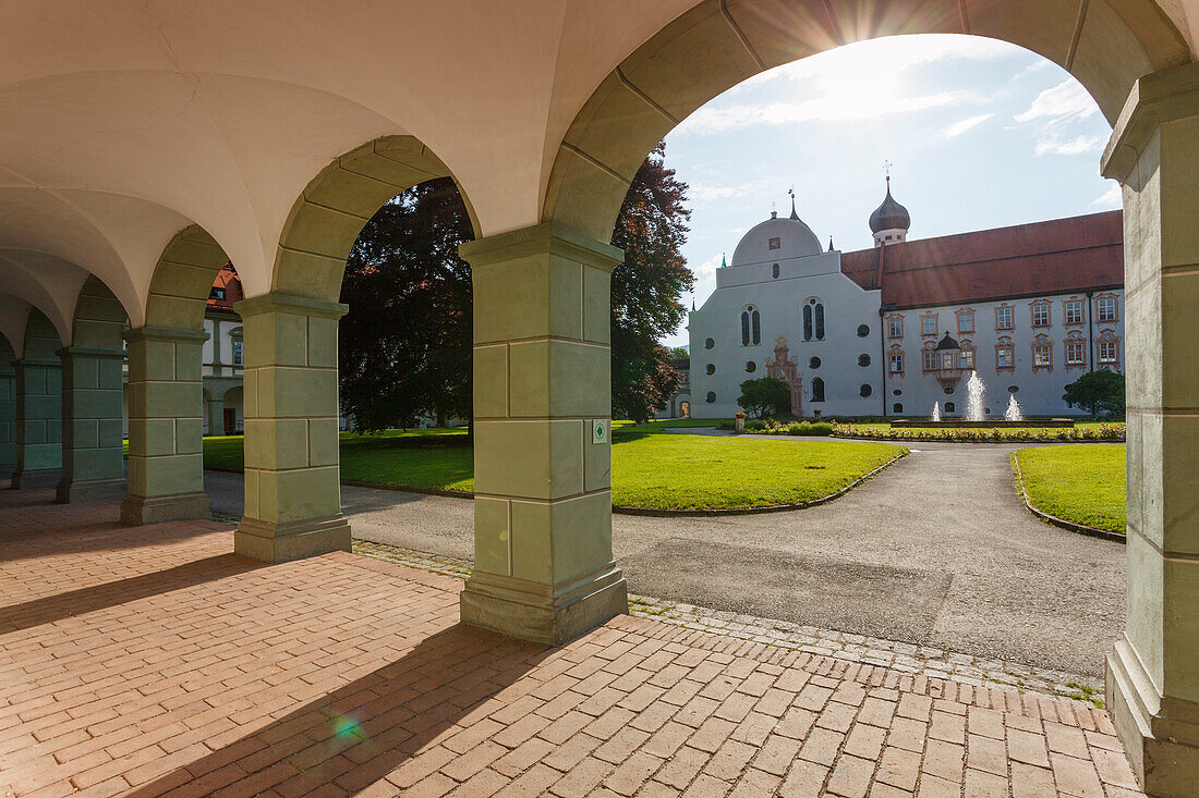 Inner courtyard, Benediktbeuern Abbey, Benedictine Order, 17th century, Benediktbeuern, Landkreis Bad Toelz- Wolfratshausen, Upper Bavaria, Bavaria, Germany, Europe